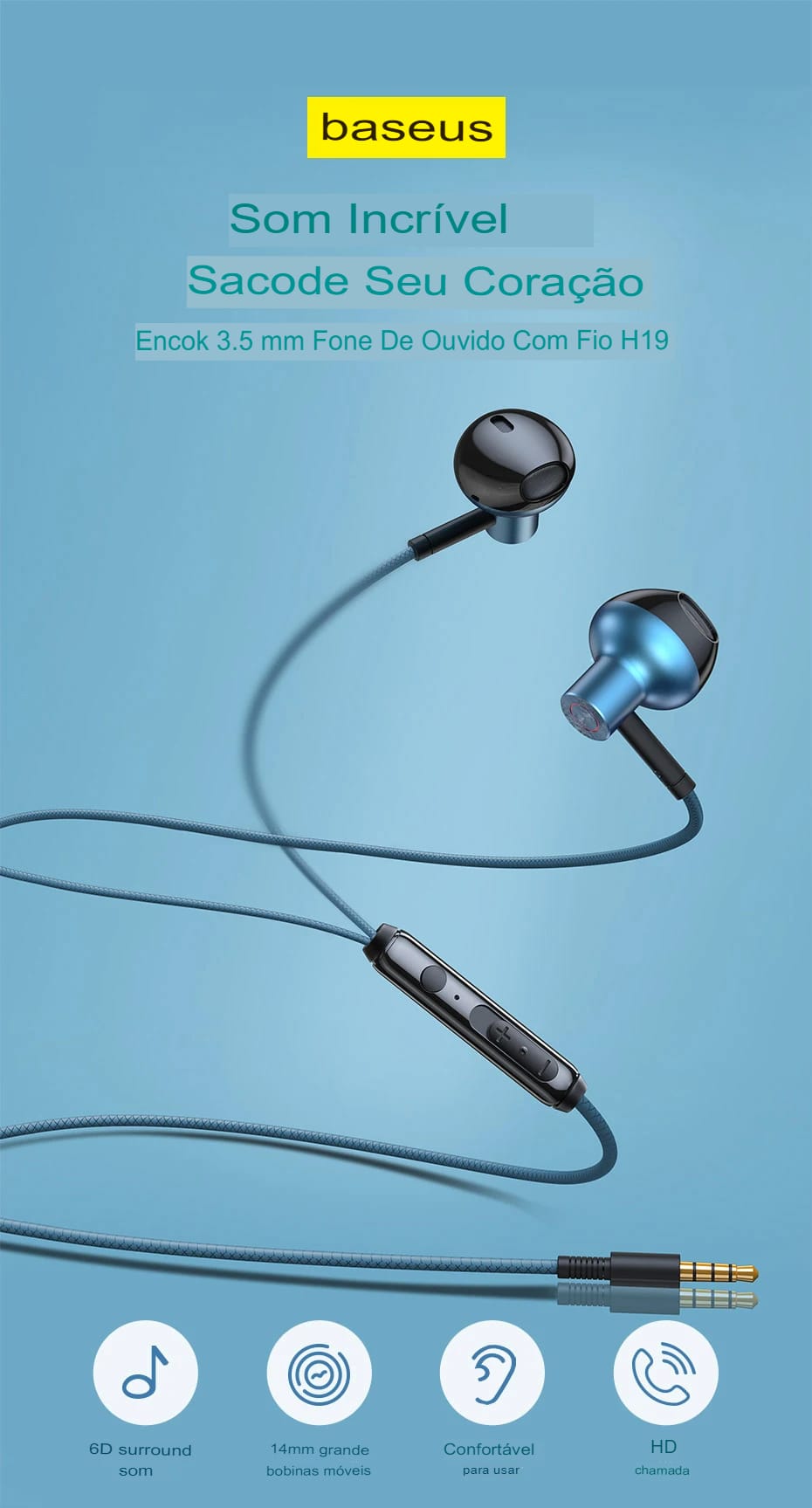 Fone de Ouvido Baseus In-Ear com Microfone - Imagem 5