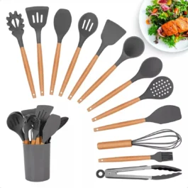 Kit de Utensílios de Cozinha em Silicone – Conjunto com 12 Peças