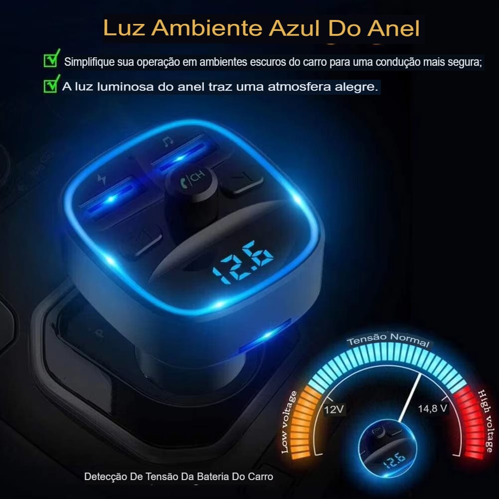 Transmissor FM Bluetooth 5.0 com Carregador USB e Viva-voz para Carro - Imagem 5