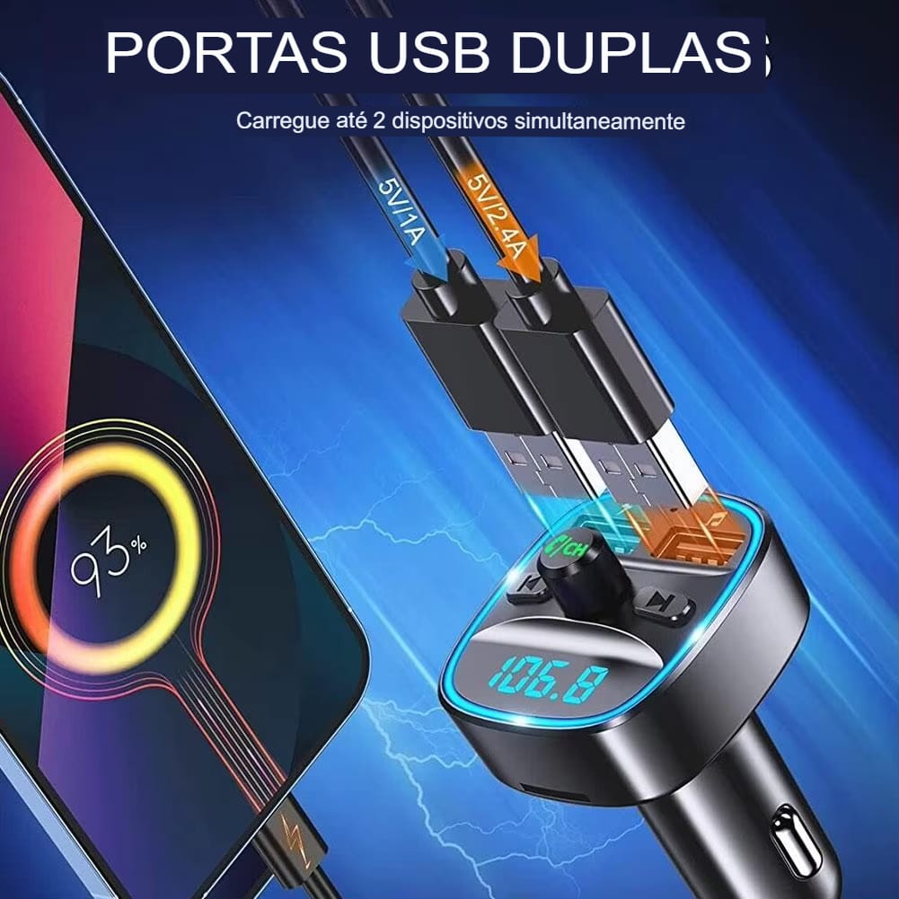Transmissor FM Bluetooth 5.0 com Carregador USB e Viva-voz para Carro - Imagem 4