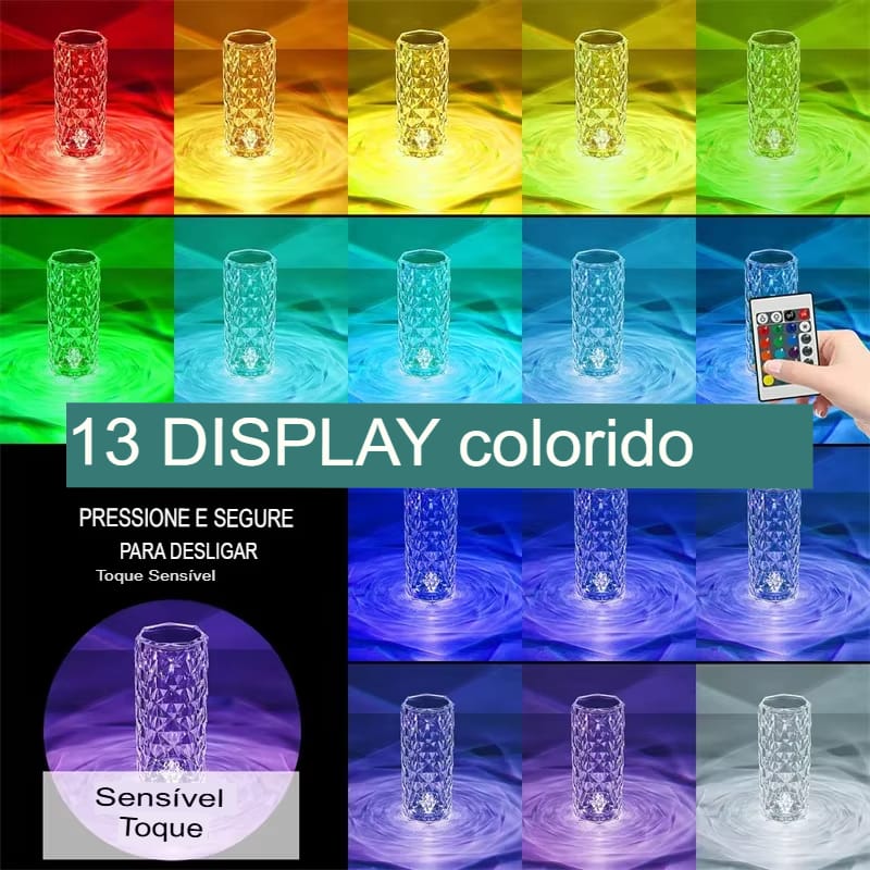 Luminária de Mesa LED Cristal com 16 Cores e Controle Touch - Imagem 21