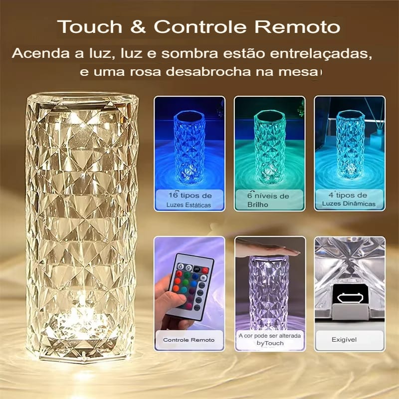 Luminária de Mesa LED Cristal com 16 Cores e Controle Touch - Imagem 18