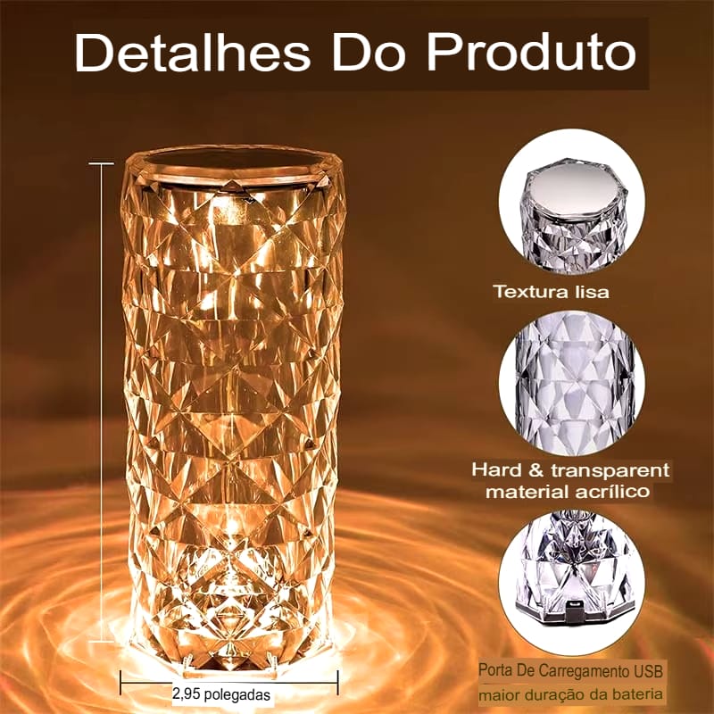 Luminária de Mesa LED Cristal com 16 Cores e Controle Touch - Imagem 17