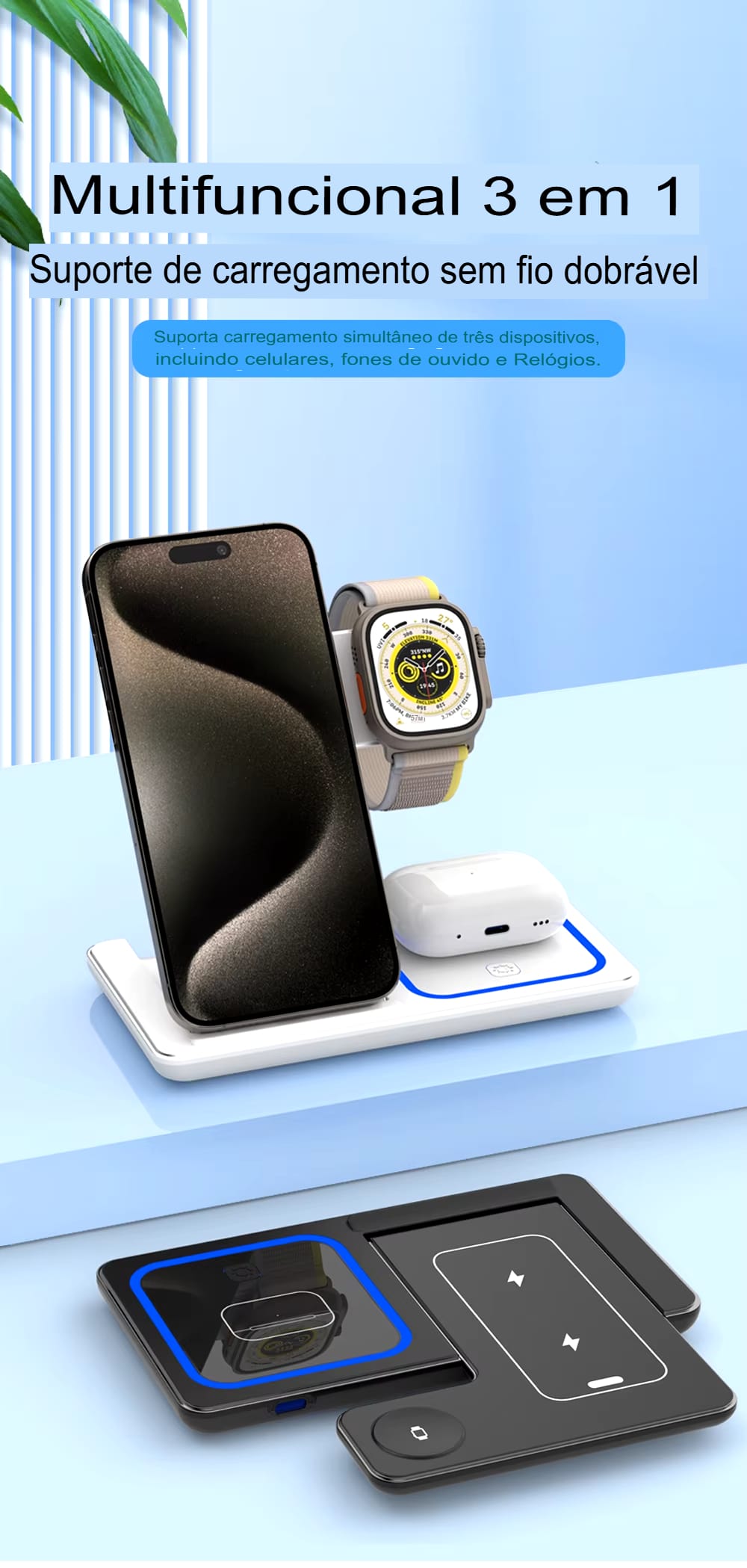 Carregador Sem Fio 3 em 1 Dobrável 30W para iPhone, Apple Watch e AirPods - Imagem 9
