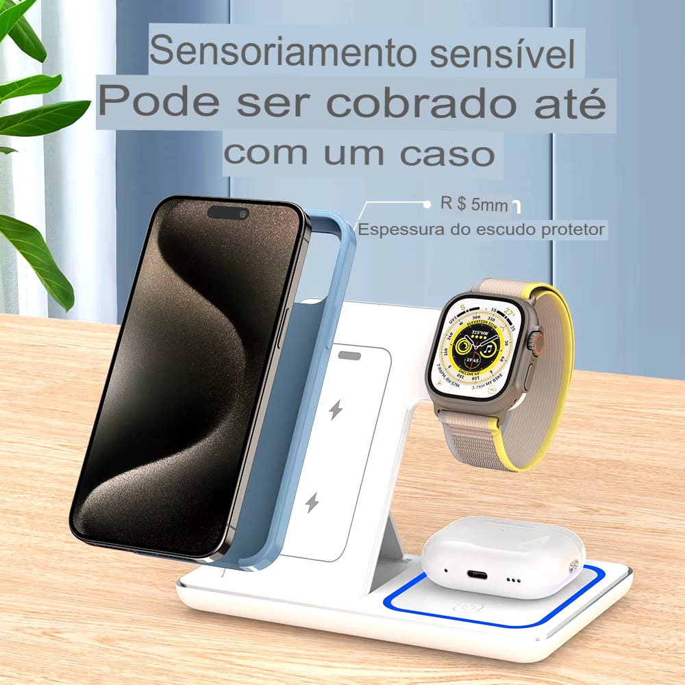 Carregador Sem Fio 3 em 1 Dobrável 30W para iPhone, Apple Watch e AirPods - Imagem 8