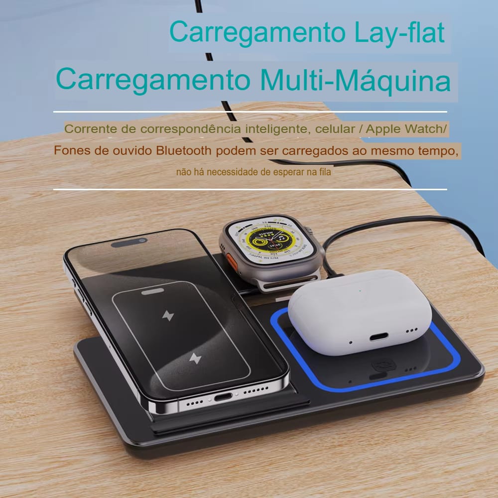 Carregador Sem Fio 3 em 1 Dobrável 30W para iPhone, Apple Watch e AirPods - Imagem 6