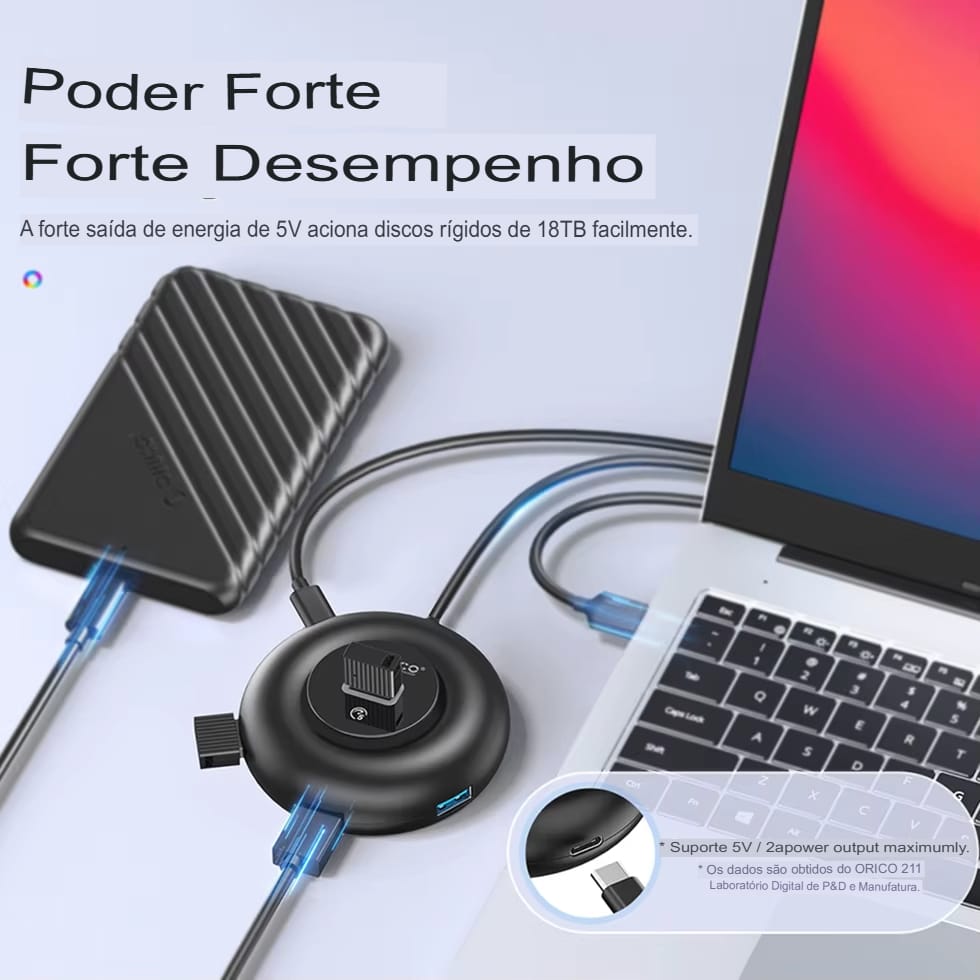 Hub Orico RGB Type C com Portas USB 3.0 e Leitor de Cartão SD - Imagem 22