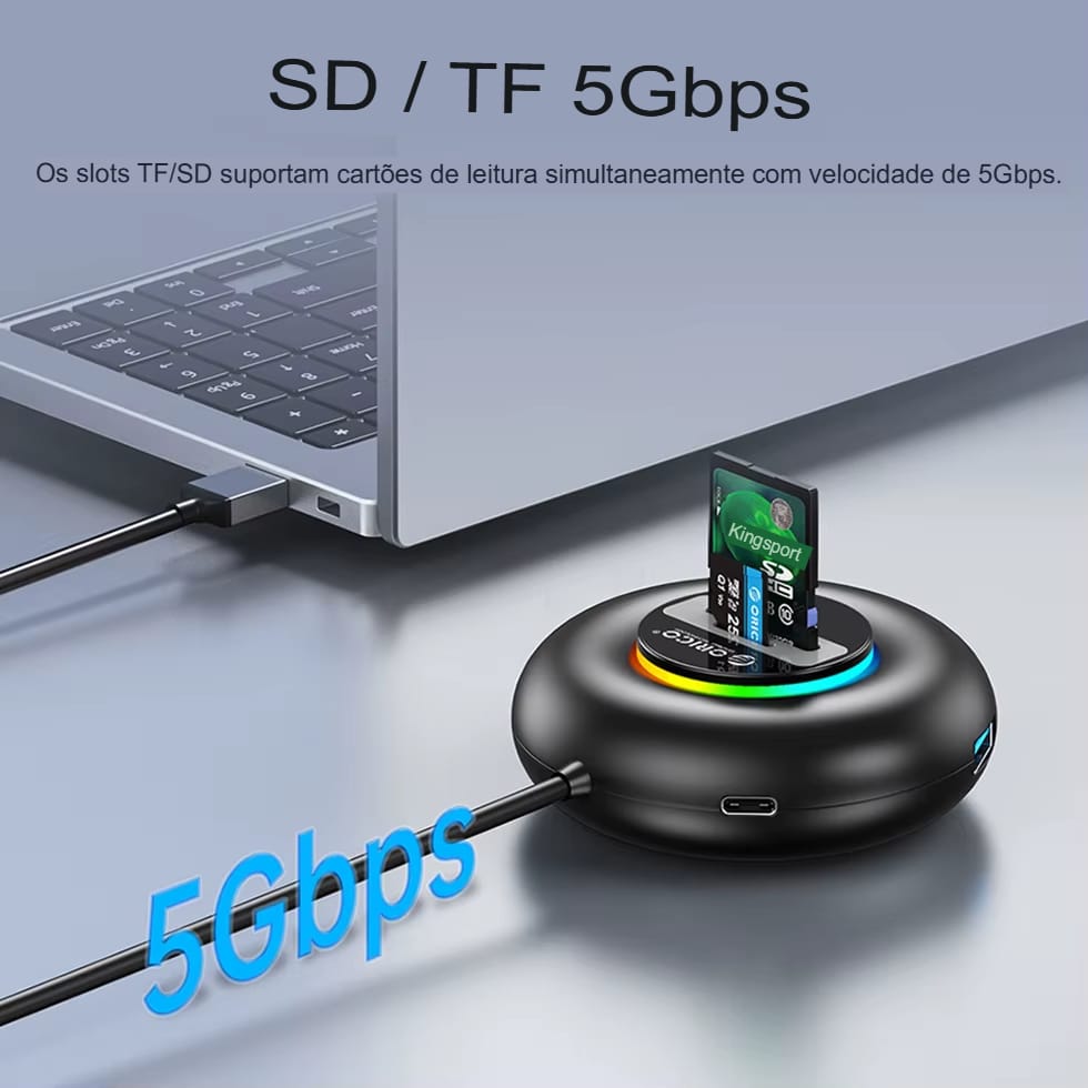 Hub Orico RGB Type C com Portas USB 3.0 e Leitor de Cartão SD - Imagem 20