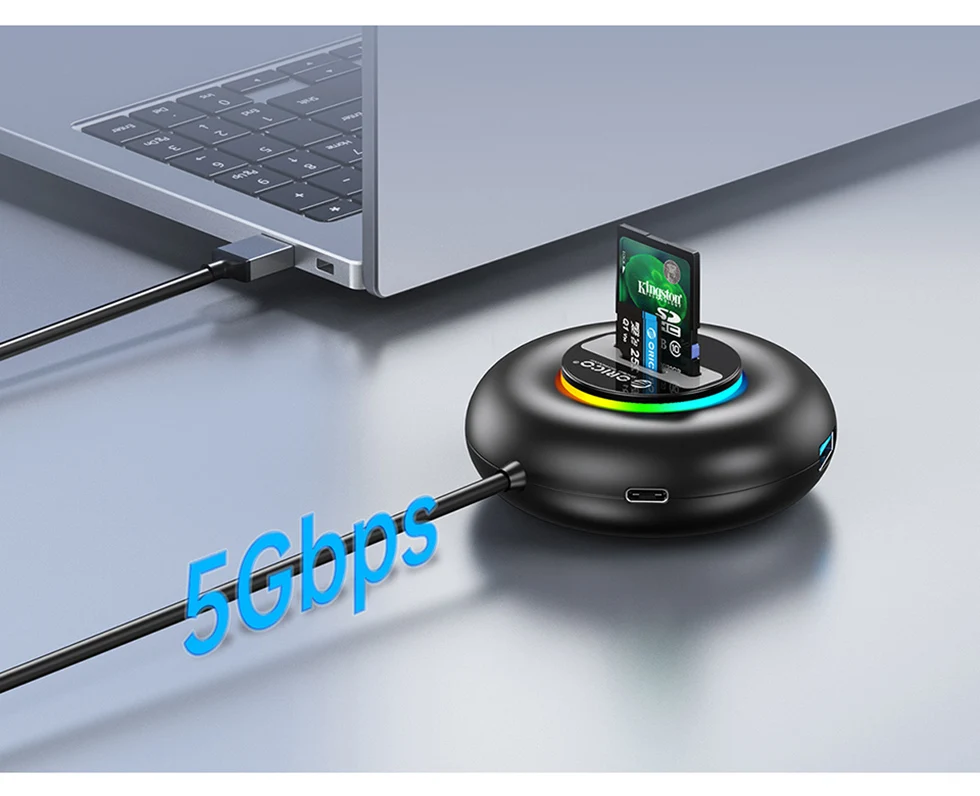 Hub Orico RGB Type C com Portas USB 3.0 e Leitor de Cartão SD - Imagem 15