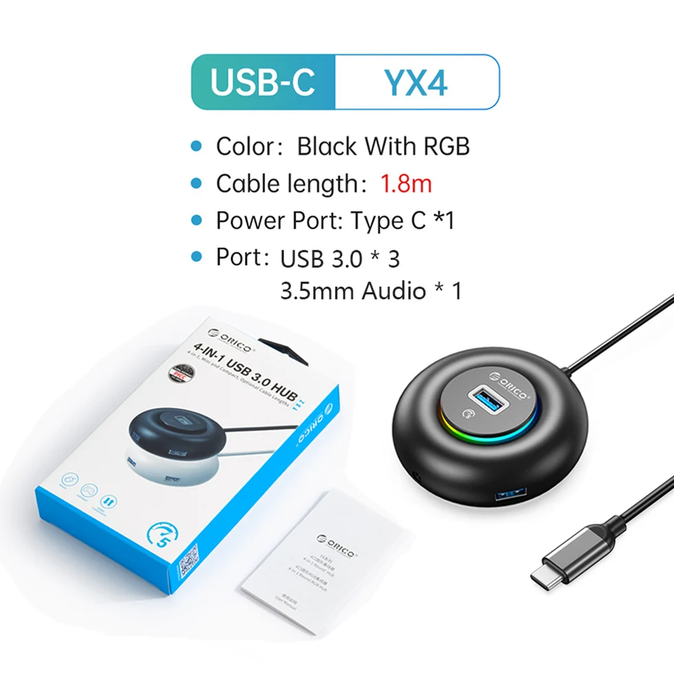 Hub Orico RGB Type C com Portas USB 3.0 e Leitor de Cartão SD - Imagem 12