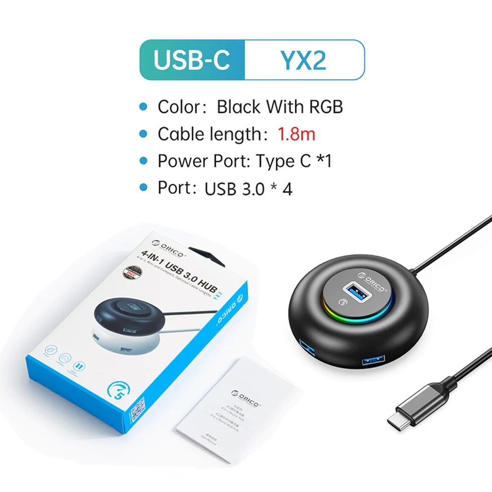 Hub Orico RGB Type C com Portas USB 3.0 e Leitor de Cartão SD - Imagem 7
