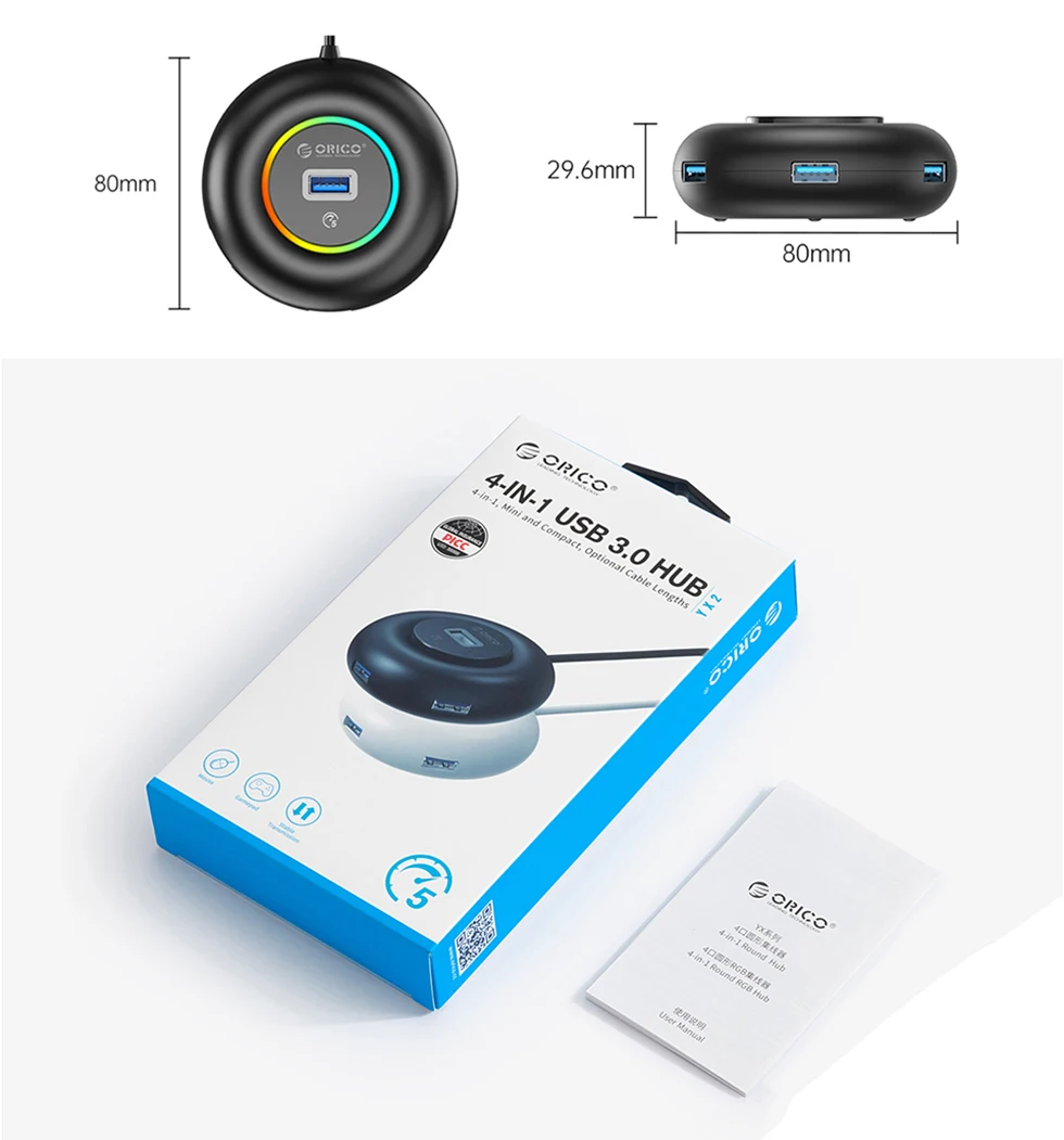 Hub Orico RGB Type C com Portas USB 3.0 e Leitor de Cartão SD - Imagem 19