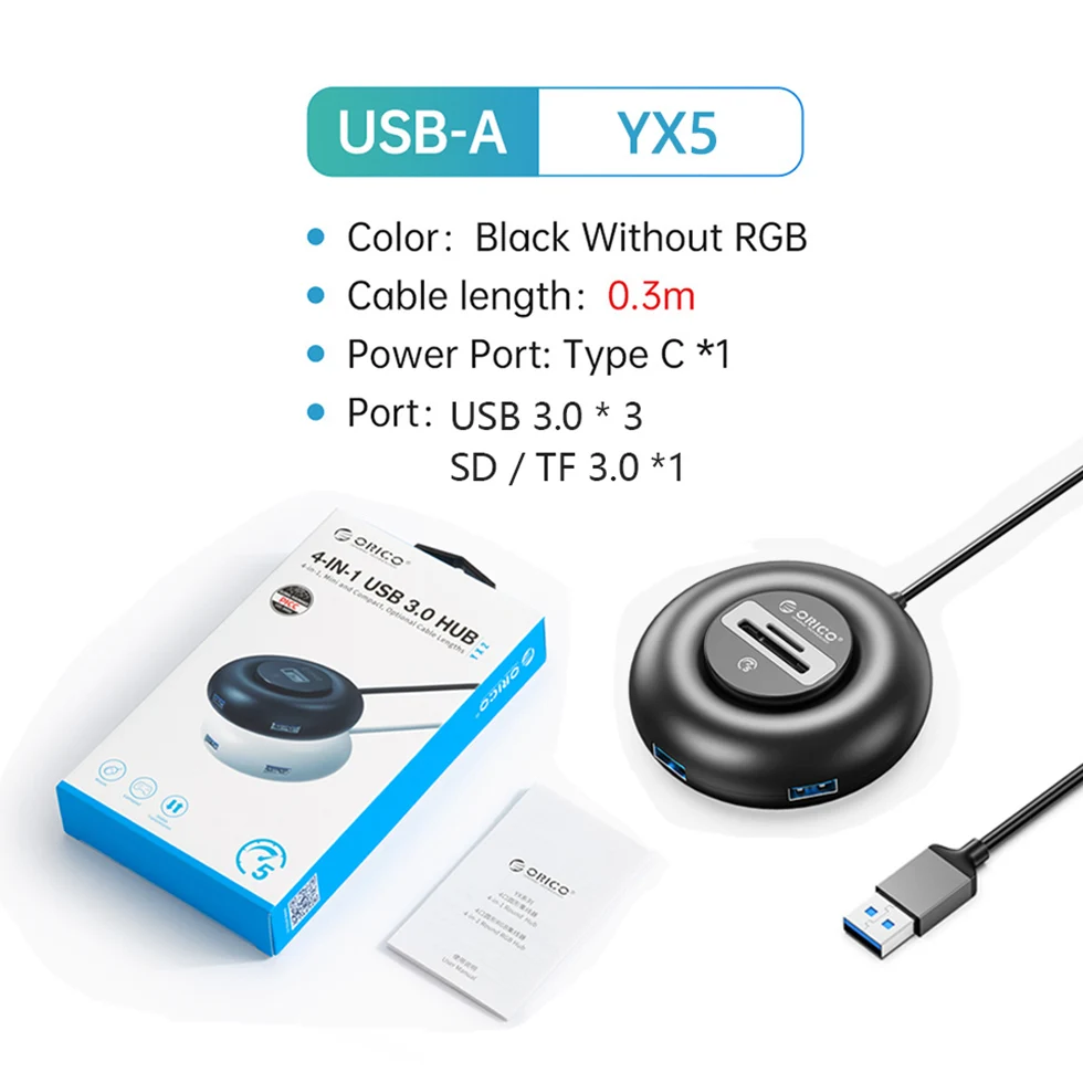 Hub Orico RGB Type C com Portas USB 3.0 e Leitor de Cartão SD - Imagem 2