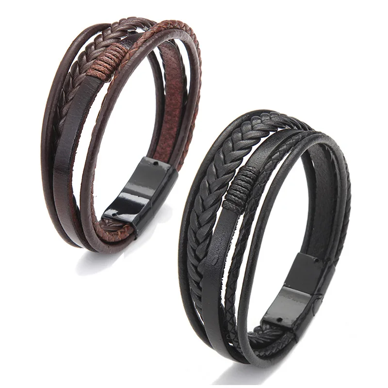 Pulseira Masculina de Couro com Fecho Magnético Elegante