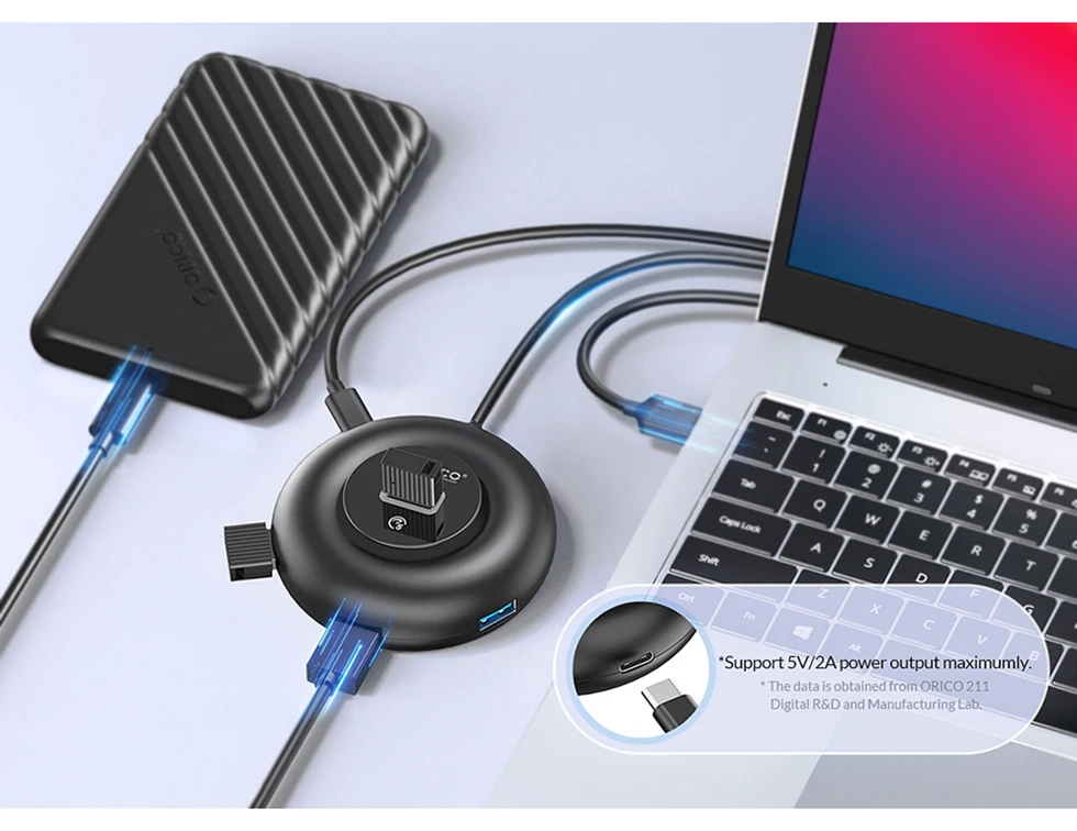 Hub Orico RGB Type C com Portas USB 3.0 e Leitor de Cartão SD - Imagem 17