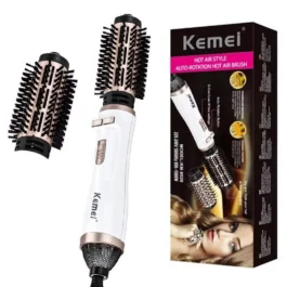 Kemei 2 em 1 Escova Rotativa e Secador para Cabelos com Estilo Profissional