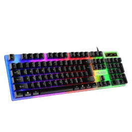 Teclado Mecânico com Iluminação Rainbow para Jogos e Escritórios