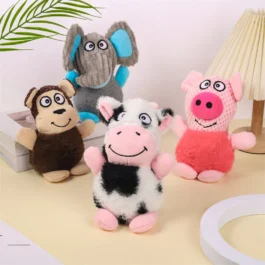 Brinquedos de Pelúcia para Cães: Kit Animais Macaco, Elefante, Vaca e Porco